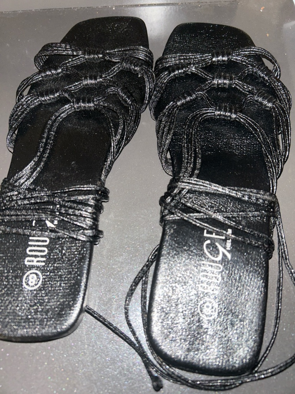Rouge Lace-Up Strappy Sandals in Black size 8